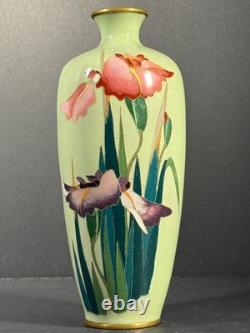 Japanese Meiji Cloisonne vase iris art nouveau pistachio green 7