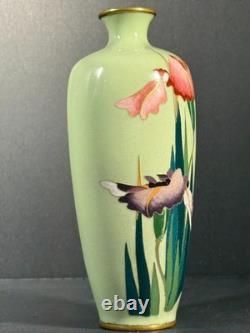 Japanese Meiji Cloisonne vase iris art nouveau pistachio green 7