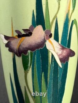 Japanese Meiji Cloisonne vase iris art nouveau pistachio green 7
