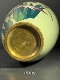 Japanese Meiji Cloisonne vase iris art nouveau pistachio green 7