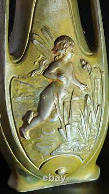 Jean Garnier Water Nymphs Art Nouveau Vase, circa 1900, Rare large 15 size