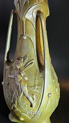 Jean Garnier Water Nymphs Art Nouveau Vase, circa 1900, Rare large 15 size