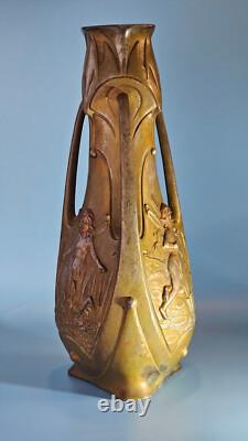 Jean Garnier Water Nymphs Art Nouveau Vase, circa 1900, Rare large 15 size