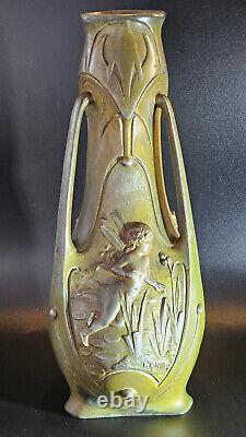Jean Garnier Water Nymphs Art Nouveau Vase, circa 1900, Rare large 15 size