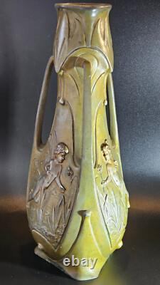 Jean Garnier Water Nymphs Art Nouveau Vase, circa 1900, Rare large 15 size