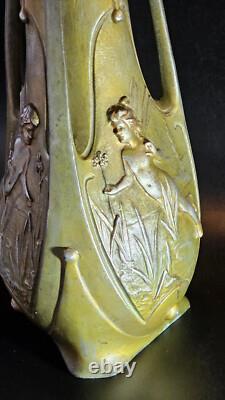 Jean Garnier Water Nymphs Art Nouveau Vase, circa 1900, Rare large 15 size