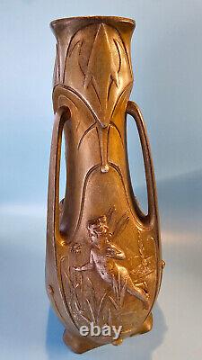 Jean Garnier Water Nymphs Art Nouveau Vase, circa 1900, Rare large 15 size