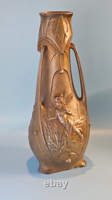 Jean Garnier Water Nymphs Art Nouveau Vase, circa 1900, Rare large 15 size