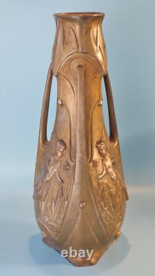 Jean Garnier Water Nymphs Art Nouveau Vase, circa 1900, Rare large 15 size
