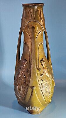 Jean Garnier Water Nymphs Art Nouveau Vase, circa 1900, Rare large 15 size