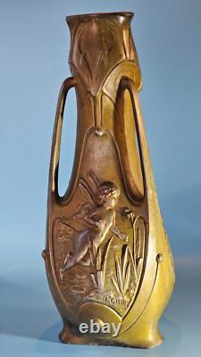 Jean Garnier Water Nymphs Art Nouveau Vase, circa 1900, Rare large 15 size