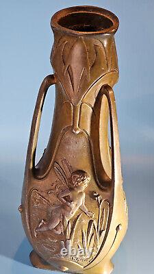 Jean Garnier Water Nymphs Art Nouveau Vase, circa 1900, Rare large 15 size