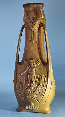 Jean Garnier Water Nymphs Art Nouveau Vase, circa 1900, Rare large 15 size