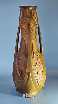 Jean Garnier Water Nymphs Art Nouveau Vase, circa 1900, Rare large 15 size