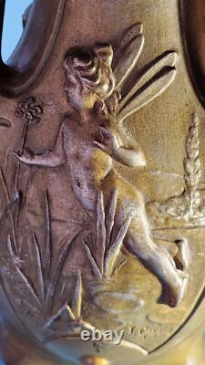 Jean Garnier Water Nymphs Art Nouveau Vase, circa 1900, Rare large 15 size