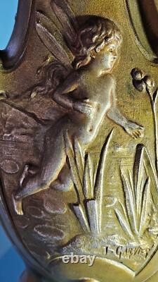 Jean Garnier Water Nymphs Art Nouveau Vase, circa 1900, Rare large 15 size