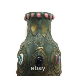 Jeweled Art Nouveau Amphora Art Pottery Vase Austria Bohemia XLNT