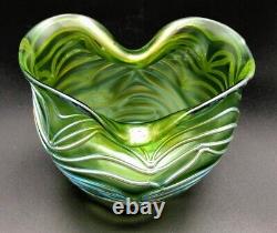 Johann Loetz Witwe vase glass 4.5in 1902 art nouveau iris Bohemia Vintage Rare