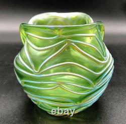 Johann Loetz Witwe vase glass 4.5in 1902 art nouveau iris Bohemia Vintage Rare