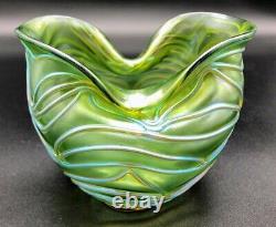 Johann Loetz Witwe vase glass 4.5in 1902 art nouveau iris Bohemia Vintage Rare