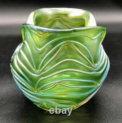 Johann Loetz Witwe vase glass 4.5in 1902 art nouveau iris Bohemia Vintage Rare