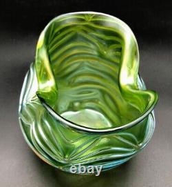 Johann Loetz Witwe vase glass 4.5in 1902 art nouveau iris Bohemia Vintage Rare