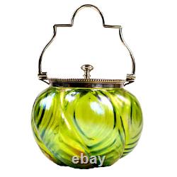 John Walsh Glass Tea Caddy Stourbridge Iridescent Jugenstil Loetz Kralik c1900s