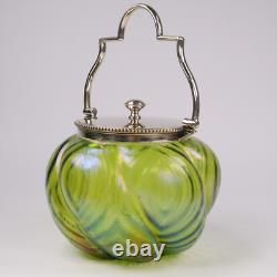 John Walsh Glass Tea Caddy Stourbridge Iridescent Jugenstil Loetz Kralik c1900s