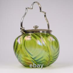 John Walsh Glass Tea Caddy Stourbridge Iridescent Jugenstil Loetz Kralik c1900s