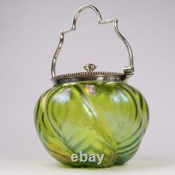 John Walsh Glass Tea Caddy Stourbridge Iridescent Jugenstil Loetz Kralik c1900s