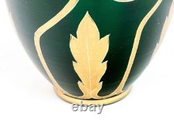 Josephinenhütte Art Nouveau Vase 12 Gilt Green Glass Bohemian Moser Loetz Style