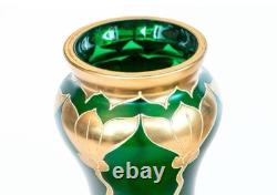 Josephinenhütte Art Nouveau Vase 12 Gilt Green Glass Bohemian Moser Loetz Style