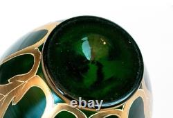 Josephinenhütte Art Nouveau Vase 12 Gilt Green Glass Bohemian Moser Loetz Style