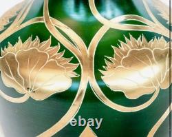 Josephinenhütte Art Nouveau Vase 12 Gilt Green Glass Bohemian Moser Loetz Style
