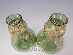 Jugendstil Art Nouveau Bohemian Hand Enameled Art Glass Vase Pair