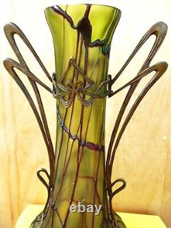 Jugendstil Pallme Koenig iridescent glass vase in metal mount-1900