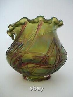 KRALIK Art Nouveau'Threaded' Iridescent Glass Vase Czech Republic C. 1900