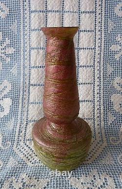 KRALIK SILVERIA Art Nouveau ANTIQUE 10.25 Bohemian GLASS VASE Green Threading