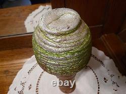 KRALIK SILVERIA Art Nouveau ANTIQUE 10.25 Bohemian GLASS VASE Green Threading