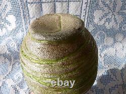 KRALIK SILVERIA Art Nouveau ANTIQUE 10.25 Bohemian GLASS VASE Green Threading