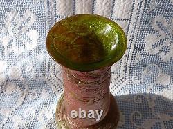 KRALIK SILVERIA Art Nouveau ANTIQUE 10.25 Bohemian GLASS VASE Green Threading