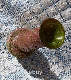 KRALIK SILVERIA Art Nouveau ANTIQUE 10.25 Bohemian GLASS VASE Green Threading