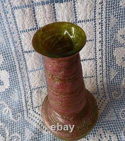 KRALIK SILVERIA Art Nouveau ANTIQUE 10.25 Bohemian GLASS VASE Green Threading