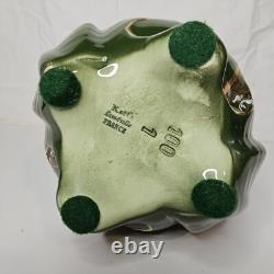 K G Luneville France 1880's Art Nouveau Double Handle Vase Green Enameled & Gold