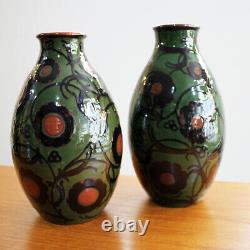 Karlsruhe Majolica Art Nouveau Vases Pair Alfred WDR 2353 model Art Nouveau