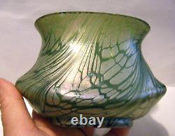 Kralik Antique 1900s Art Nouveau Bohemian Czech Green Iridescent Art Glass Vase