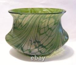Kralik Antique 1900s Art Nouveau Bohemian Czech Green Iridescent Art Glass Vase