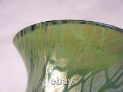 Kralik Antique 1900s Art Nouveau Bohemian Czech Green Iridescent Art Glass Vase