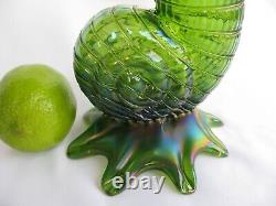 Kralik Art Glass Art Nouveau Era Conucopia Vase Beautiful Iridescent Green