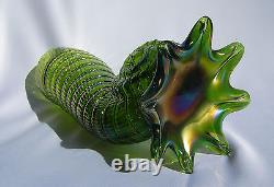 Kralik Art Glass Art Nouveau Era Conucopia Vase Beautiful Iridescent Green